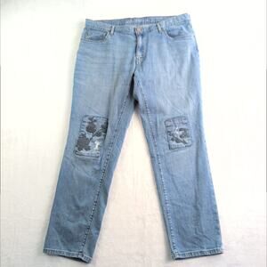 Eddie Bauer Embroidered Wisteria Knee Patches Boyfriend Boho Jeans Women's SZ 16